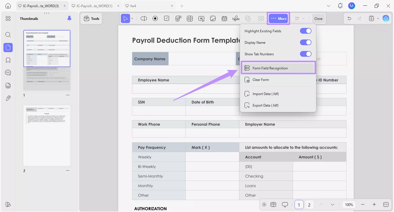 select from field recognition