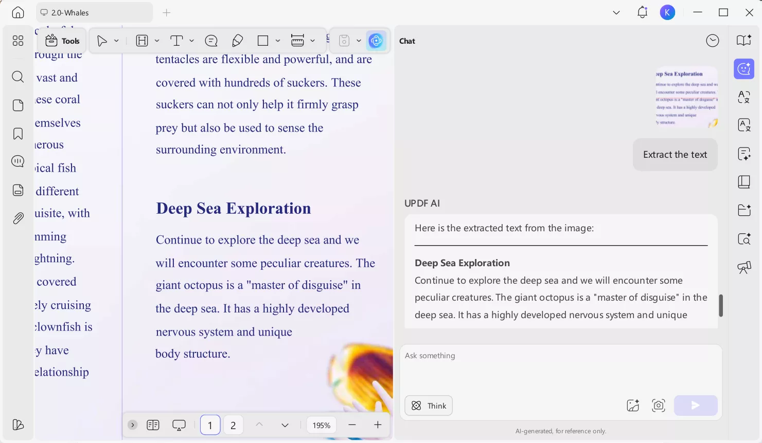 extracted text in updf