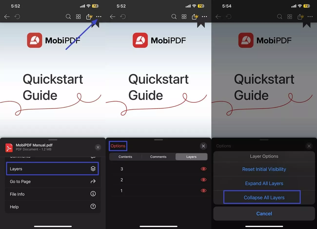 mobipdf mobile app collapsing pdf layers