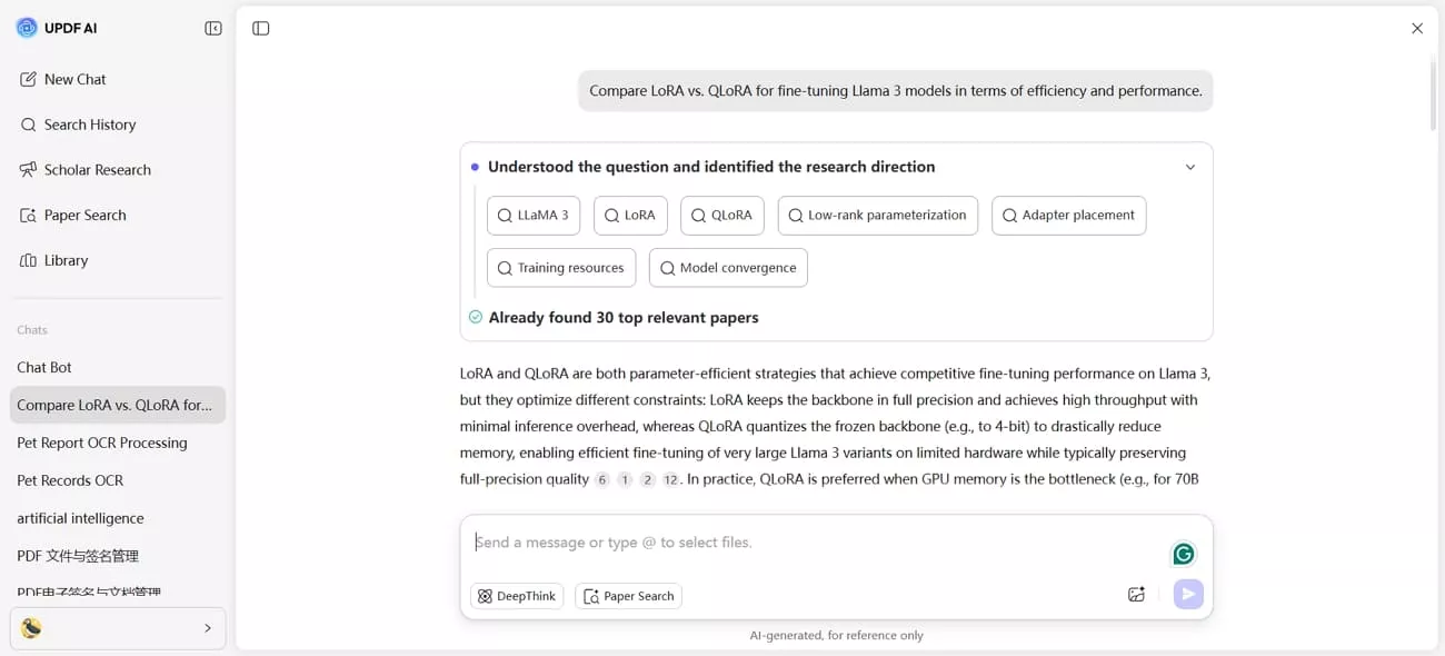 deepthink mode updf ai research questions