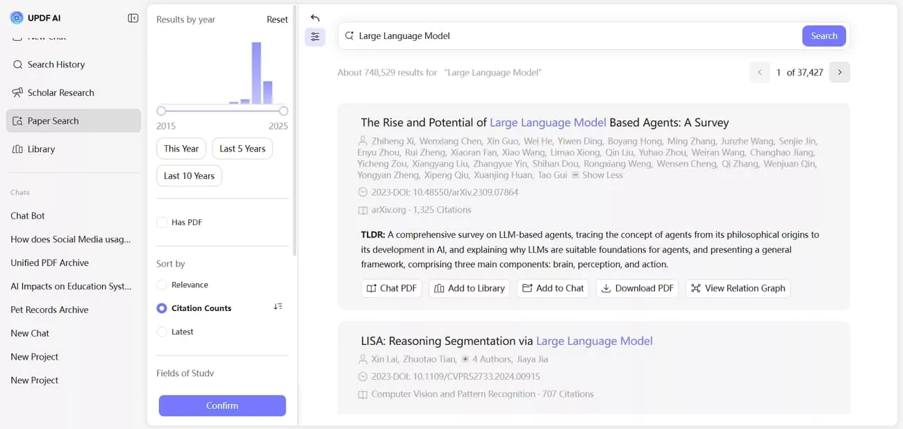 apply advanced updf paper search filers