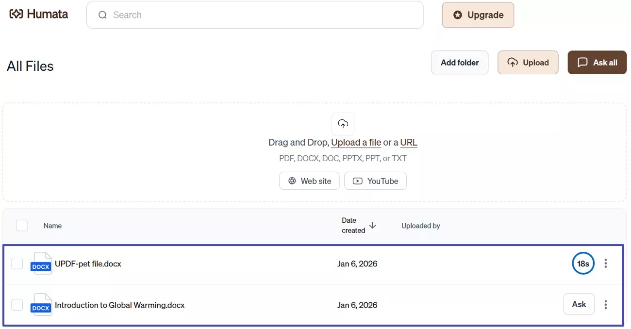 upload multiple on humata ai