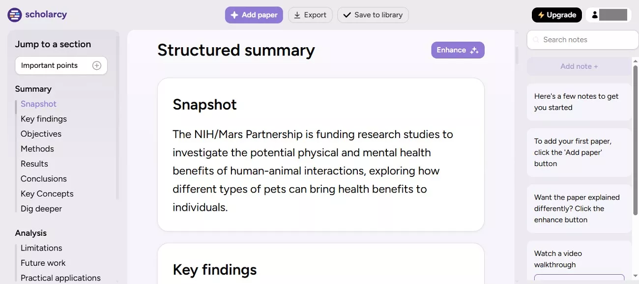 scholarcy tool for summary