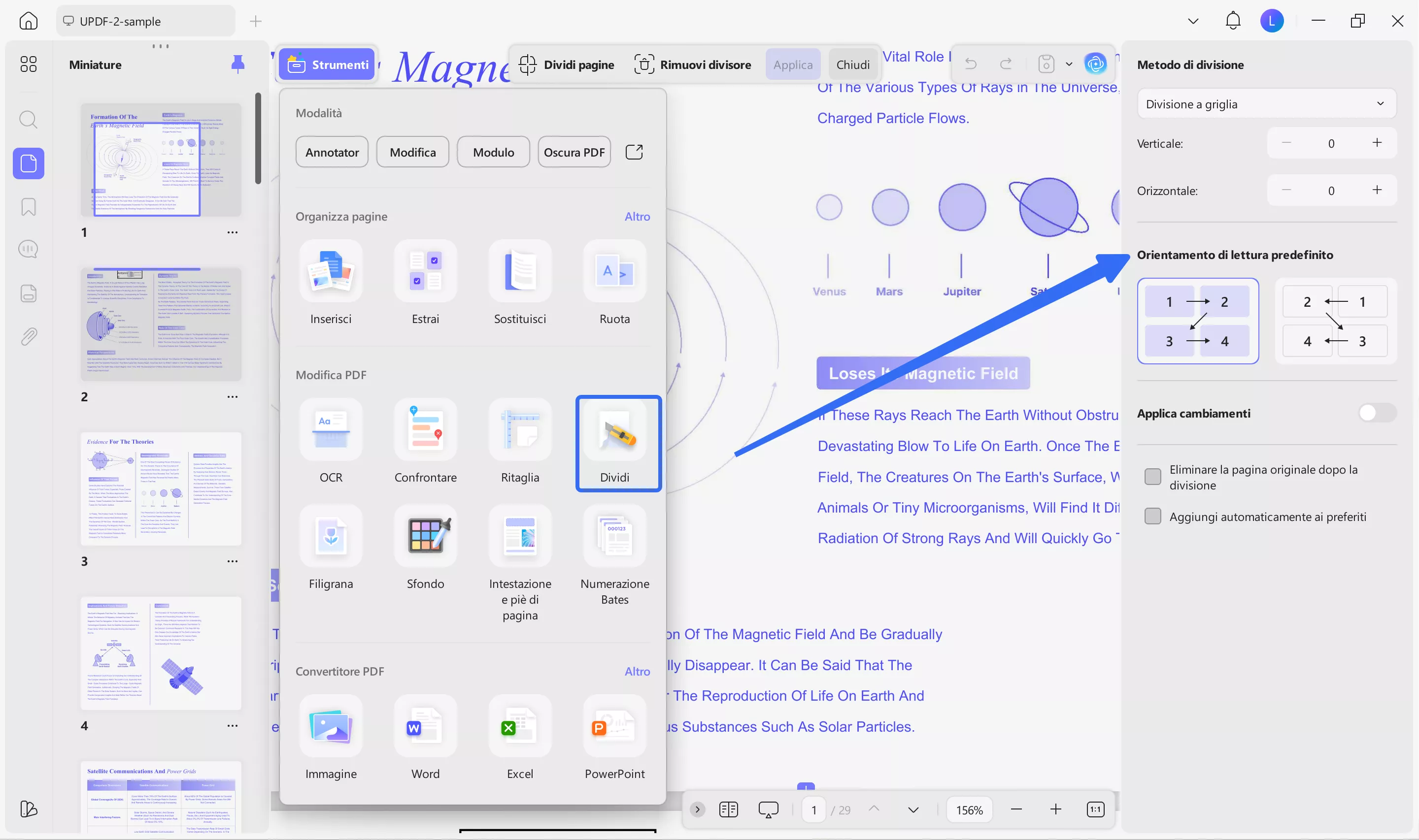 divide a word page into 4 split page