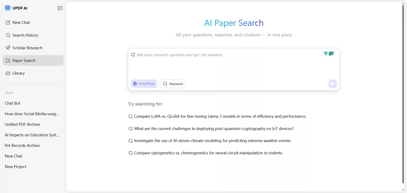 updf deepthink mode find papers questions