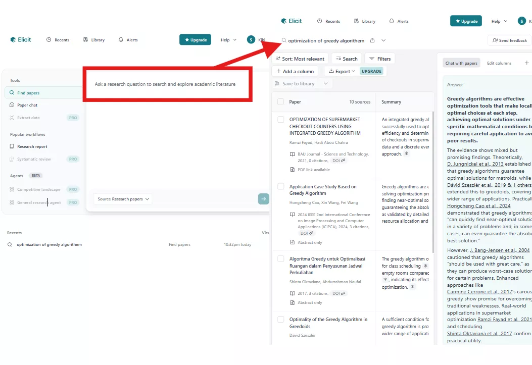 Elicit AI workflow from question to insights