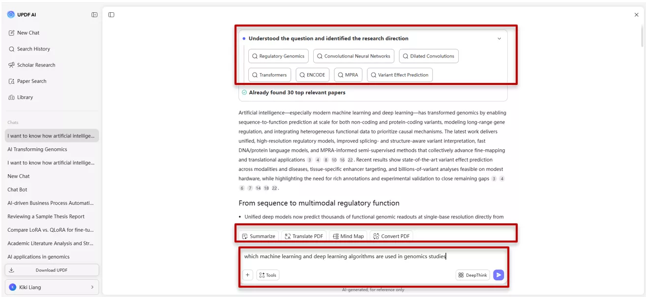 Finding papers by asking questions with deepthink mode