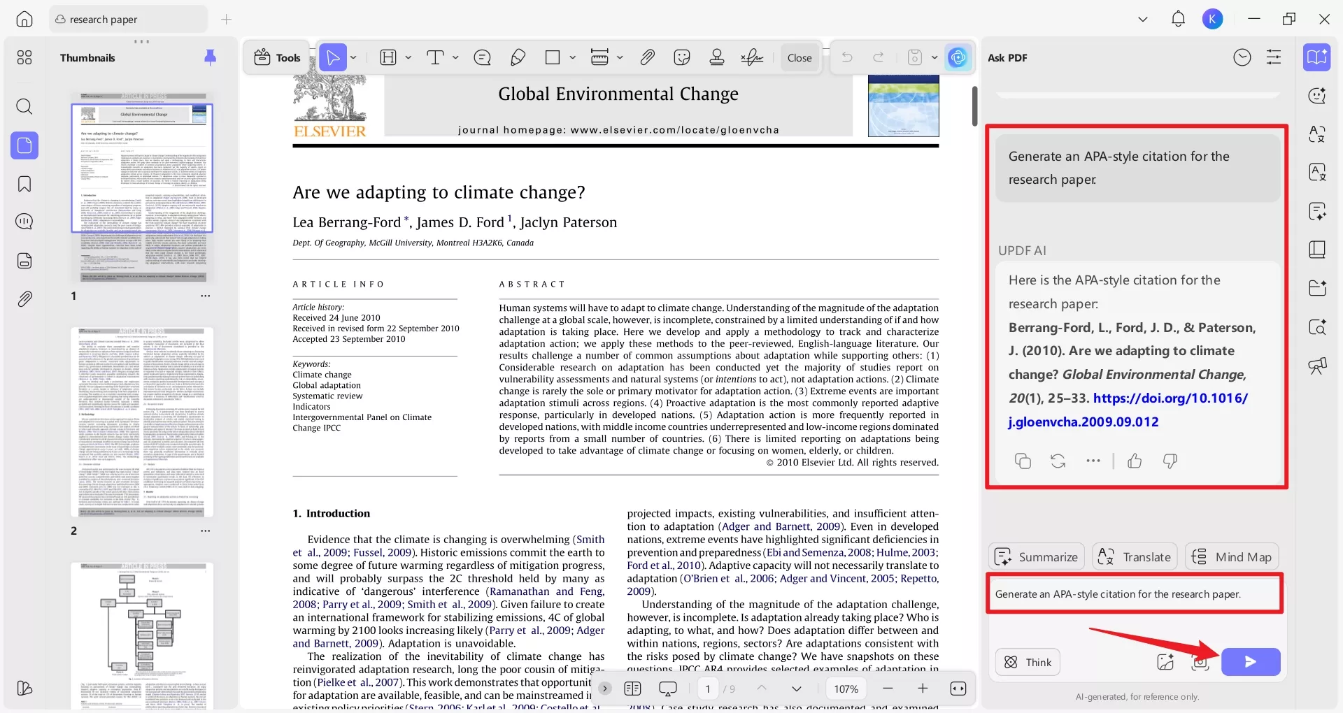Citation generation with UPDF AI