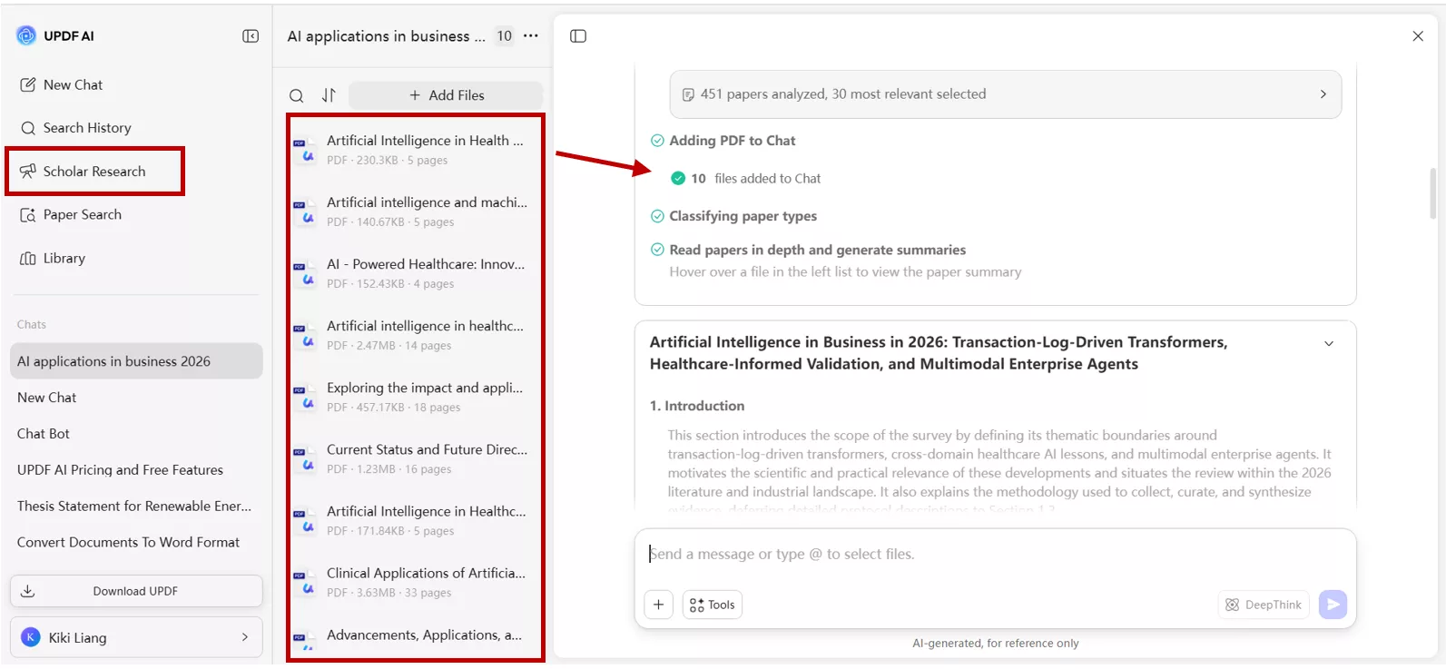 Literature review with scholarly research in UPDF AI