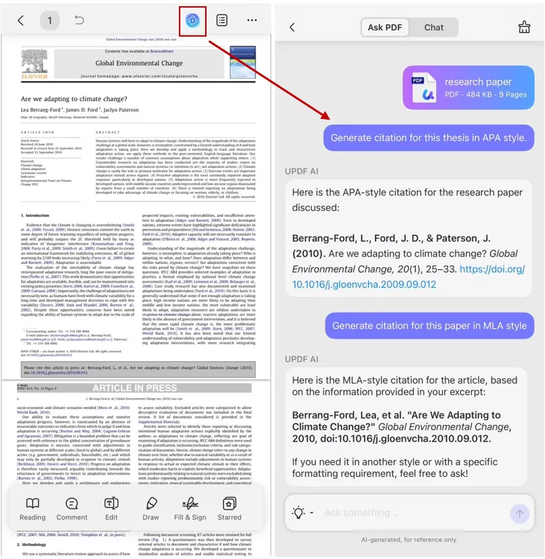 UPDF AI in mobile app