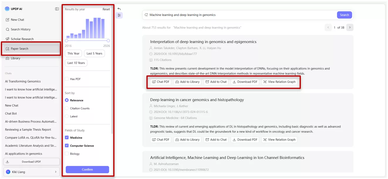 UPDF AI relation graph to see visually how papers are connected