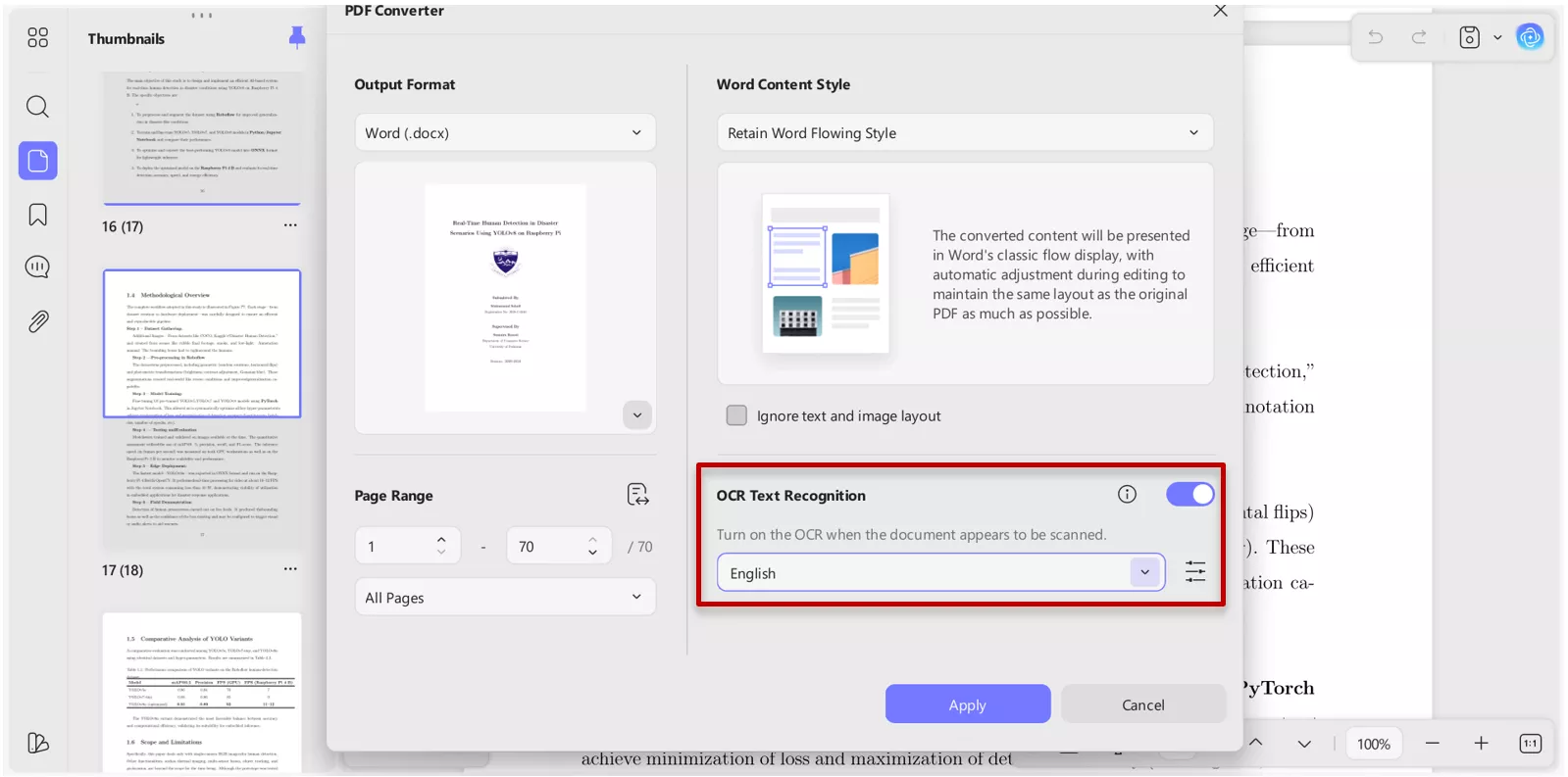 UPDFs optical character recognition feature