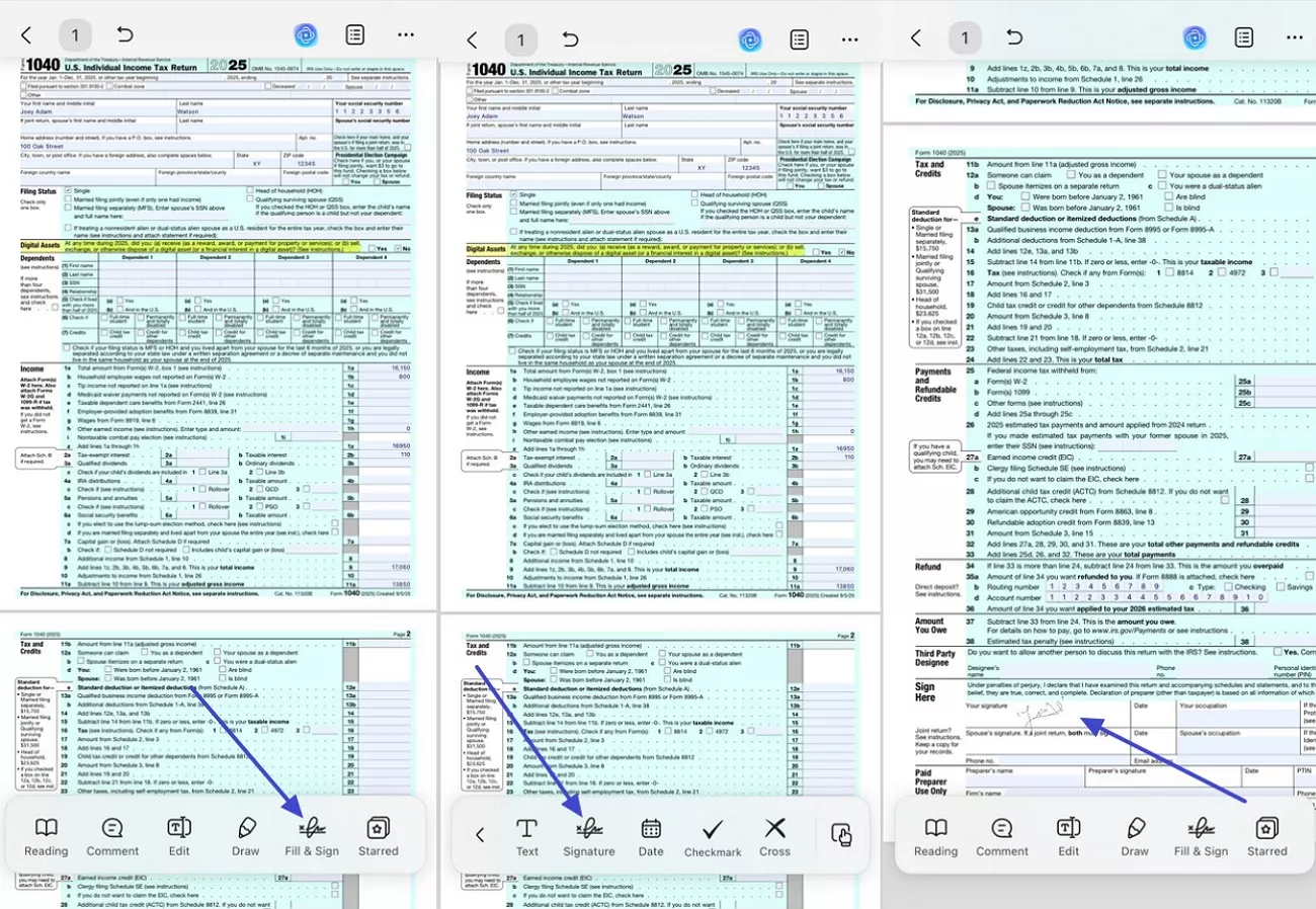 add signature in tax form