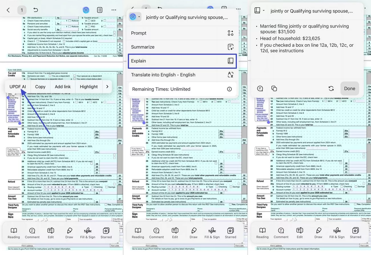 understand complex paragraph with updf ai
