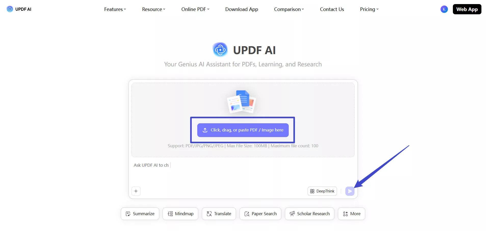 access the updf ai landing page