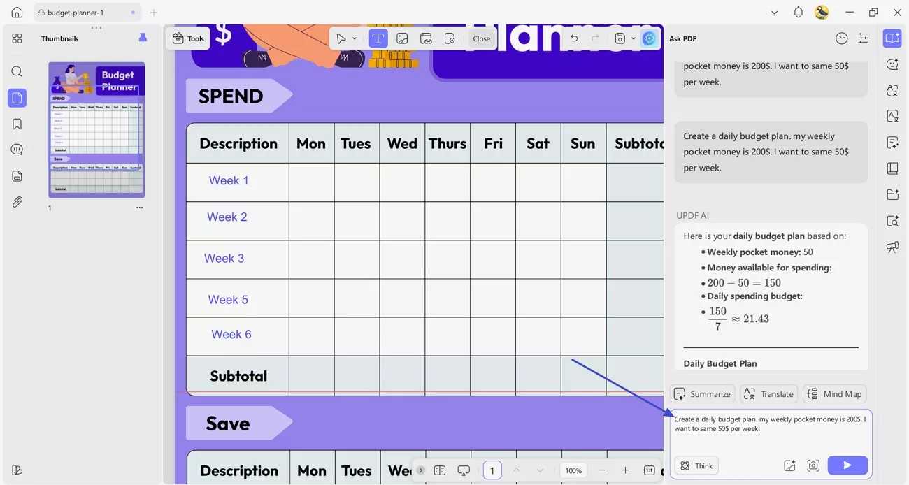 ask updf ai create scientific budget