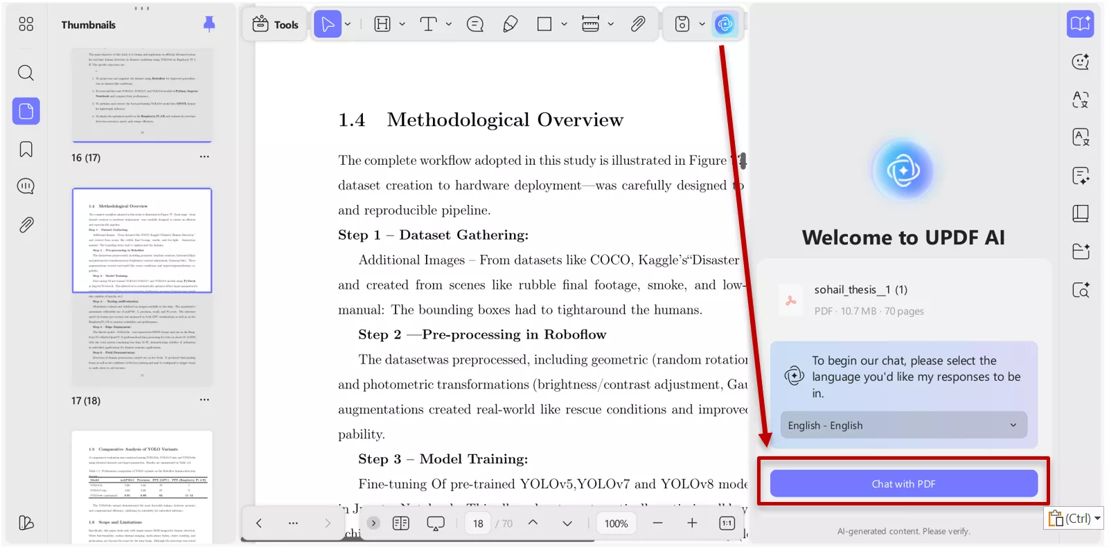 chating with uploaded document in UPDF AI