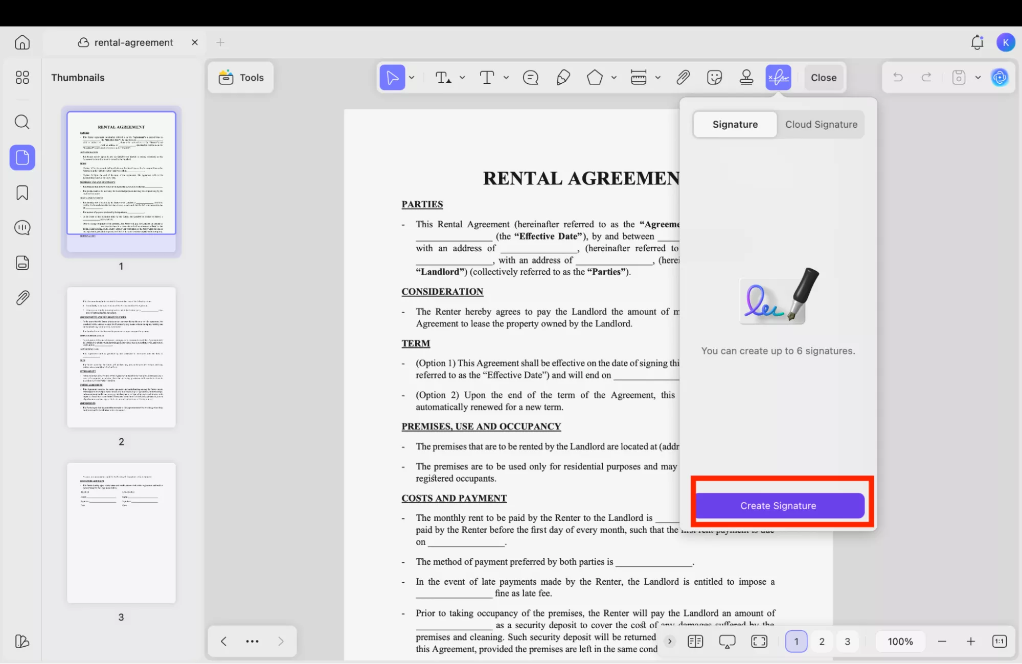 click-create-signature-option