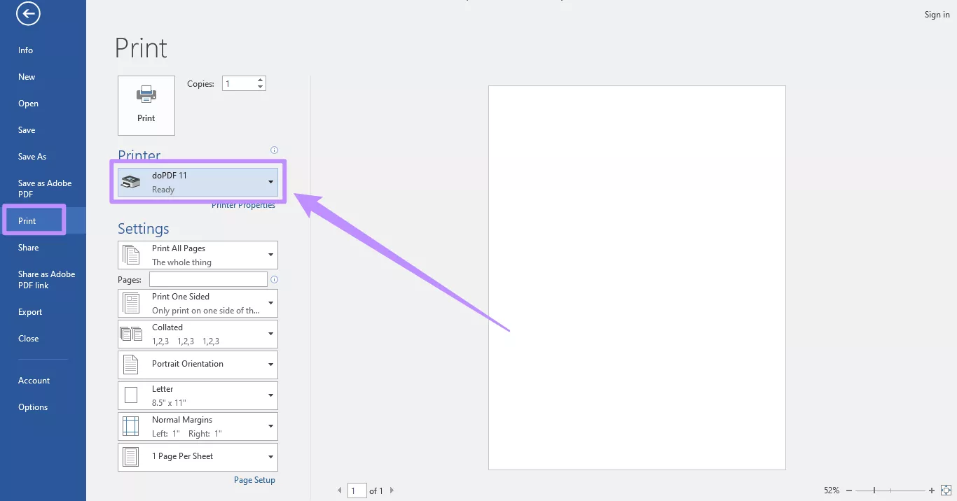 choose dopdf under print