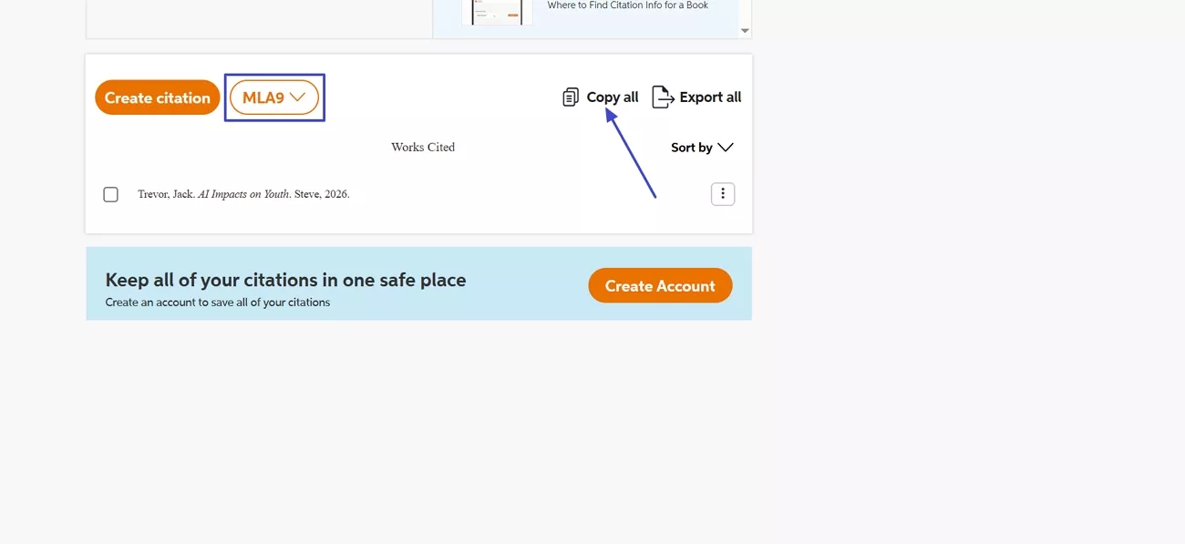 copy generated citation future use