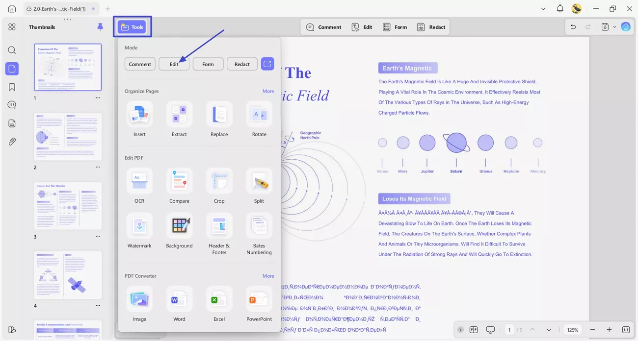 acces updf editing inerface