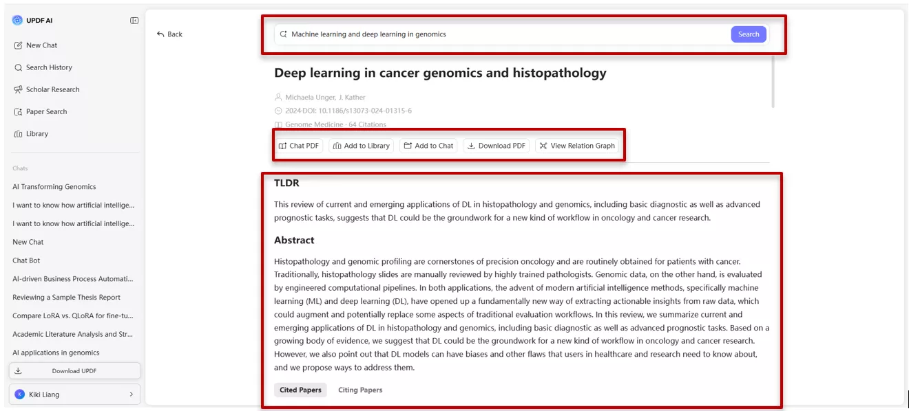 getting metadata and abstract by clicking paper in UPDF AI