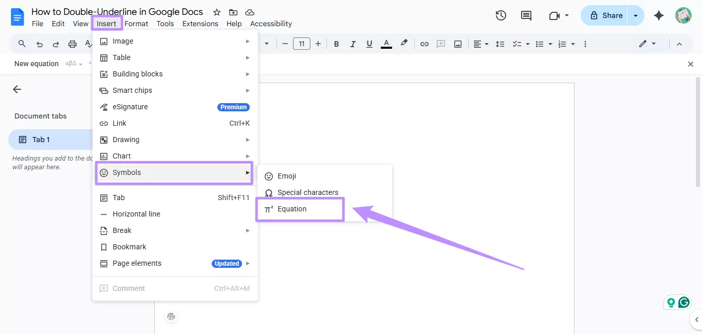 select equation under symbols