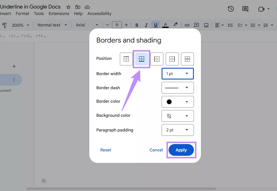 select the bottom border