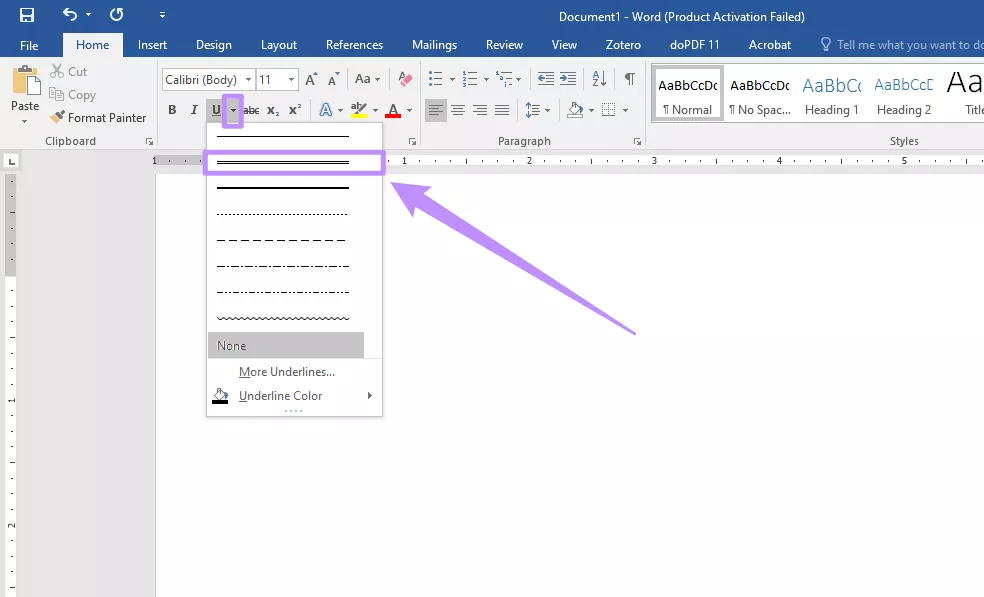 select double underline in word