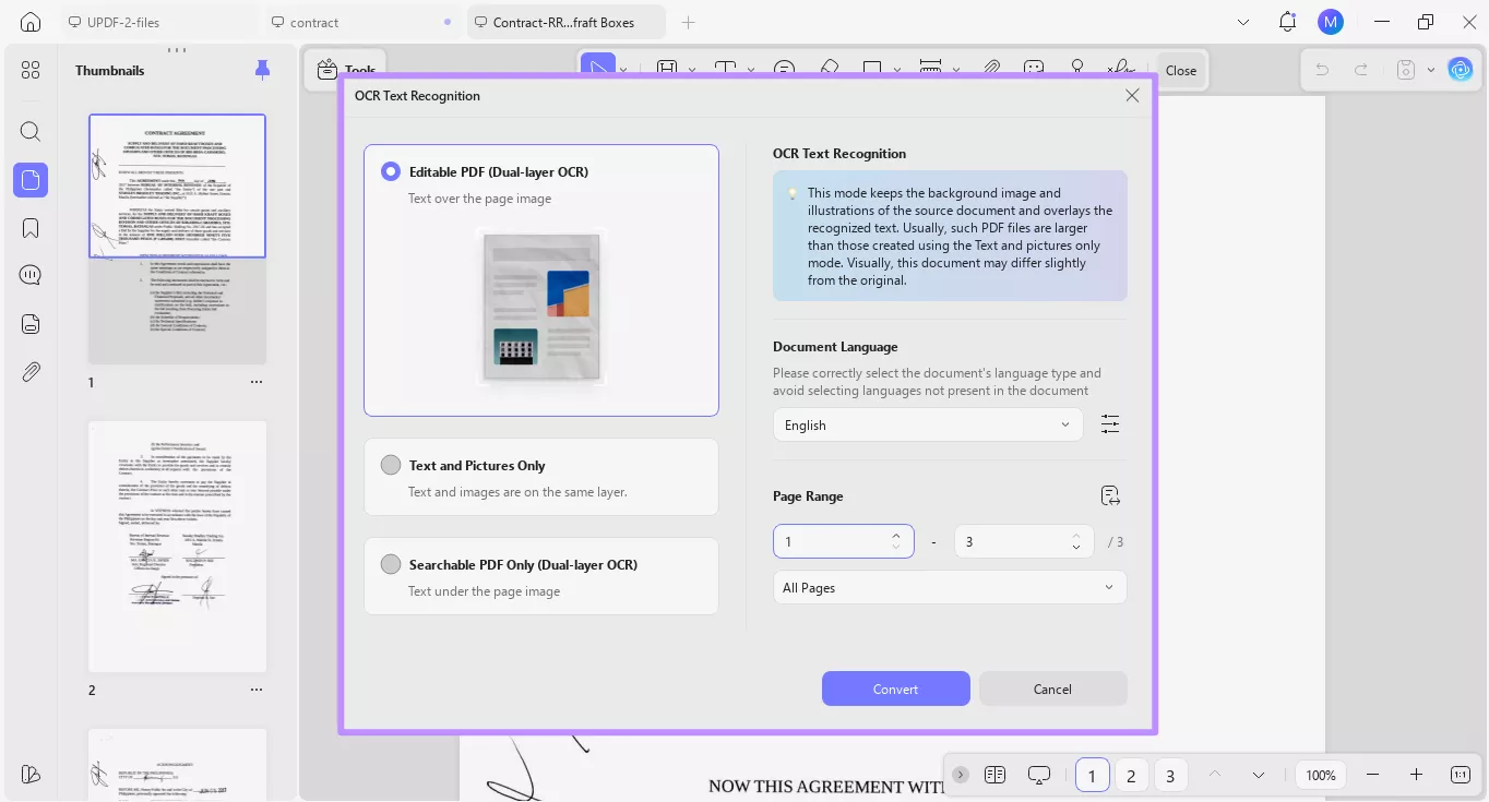 ocr settings in updf