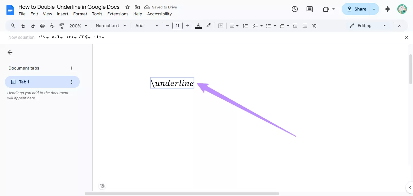 type the underline command