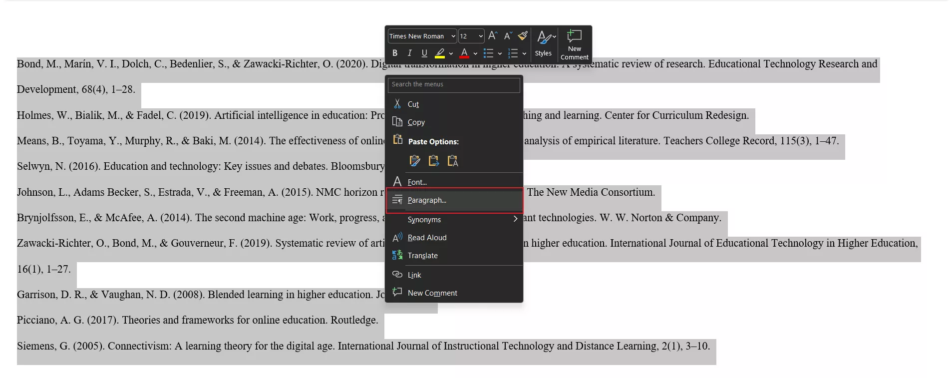 highlight the paragraph