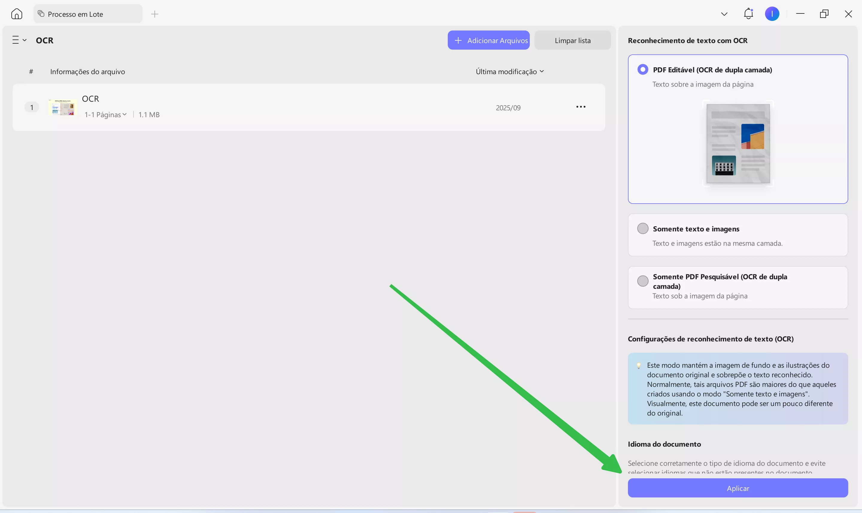 acessar a opção de ocr