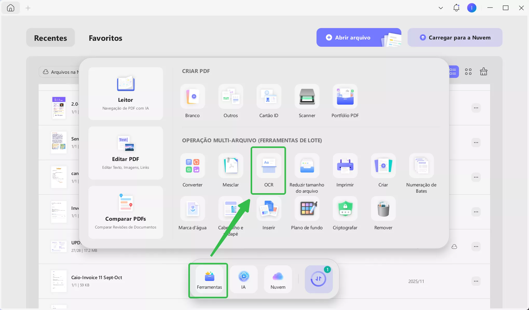 acessar a opção de OCR