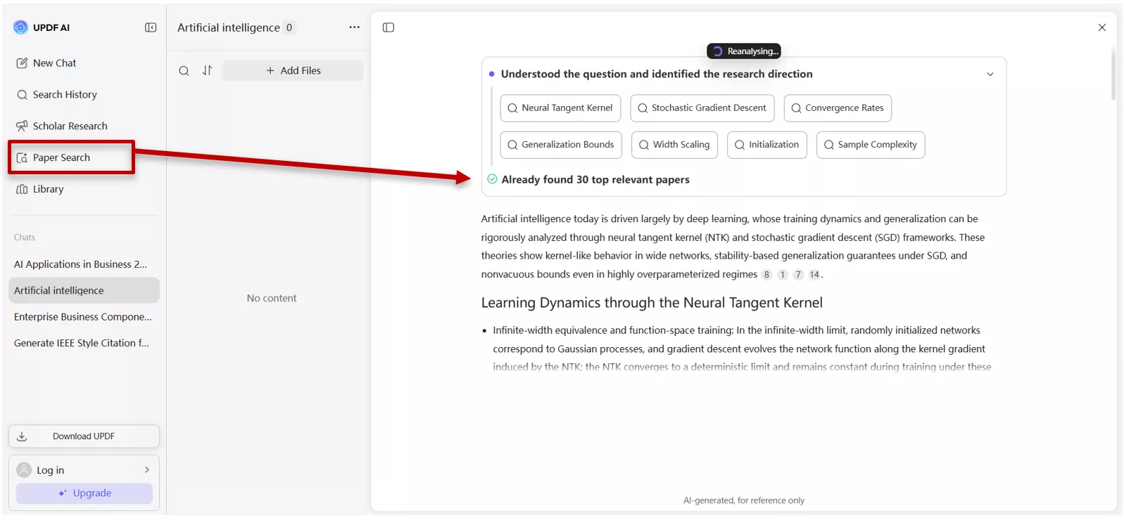 paper search feature in UPDF AI