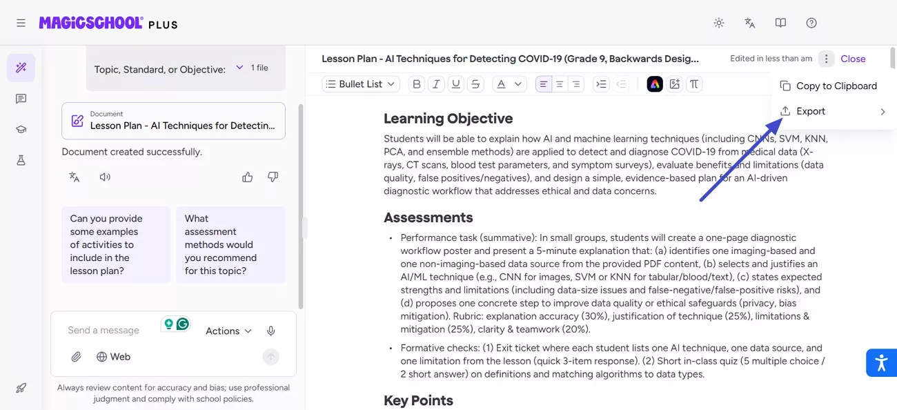 export the generated content
