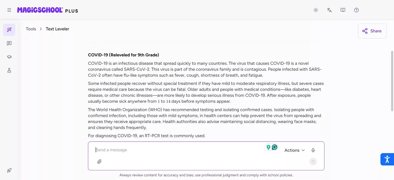 text leveler feature of magicschool ai