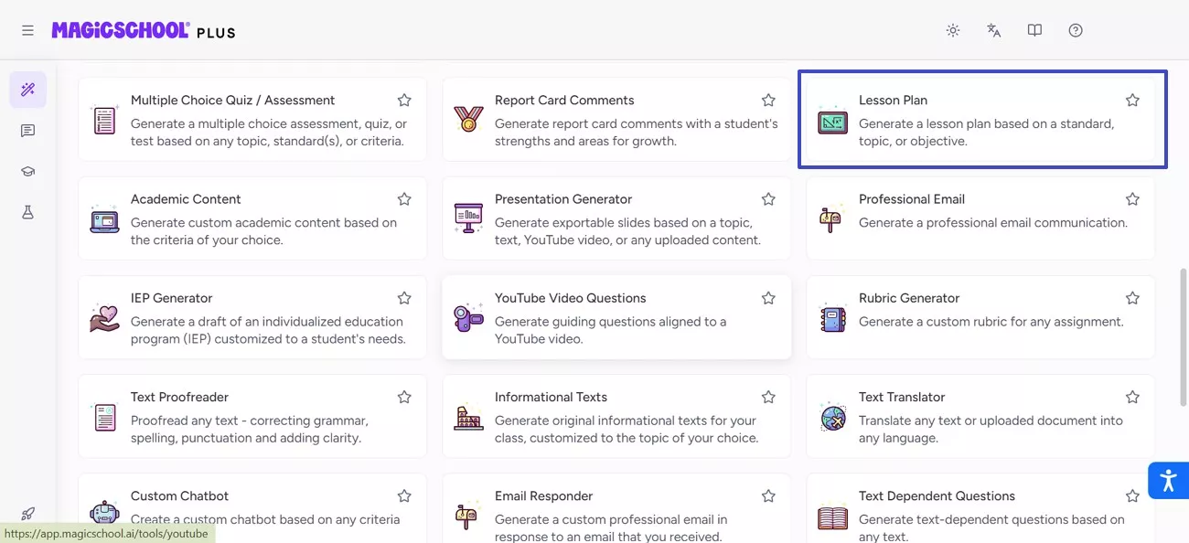 choose the lesson plan feature