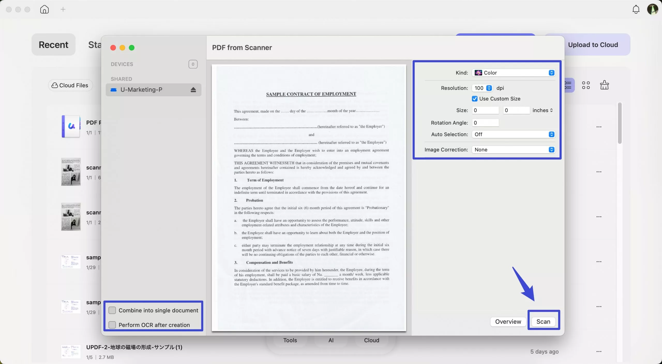 updf can scan to pdf using scanner or printer