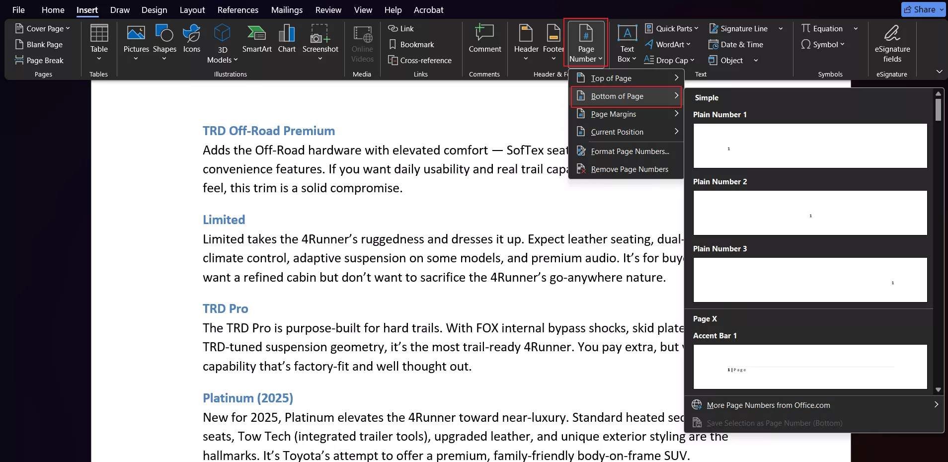 Insert and Format Page Numbers