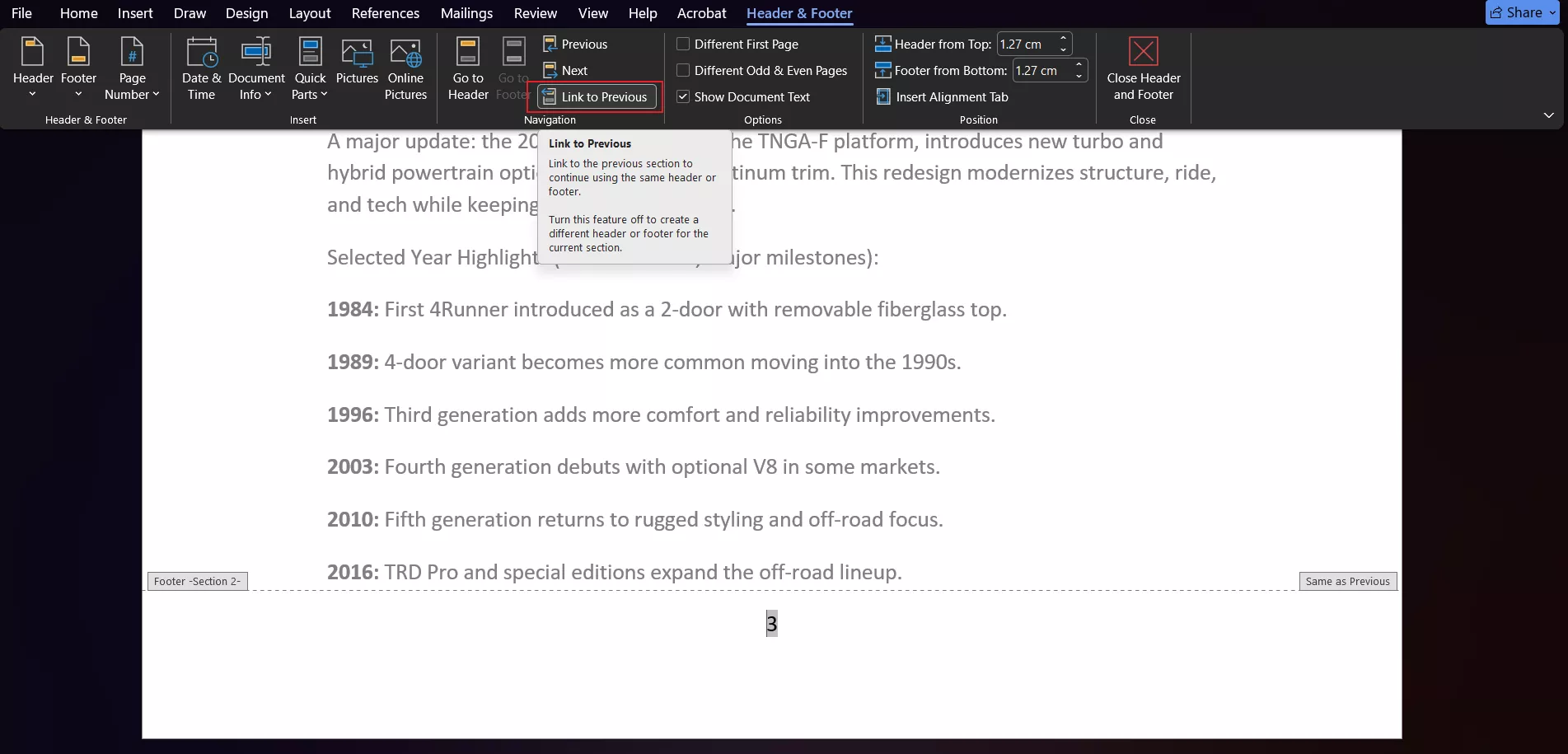 Turn Off “Link to Previous”