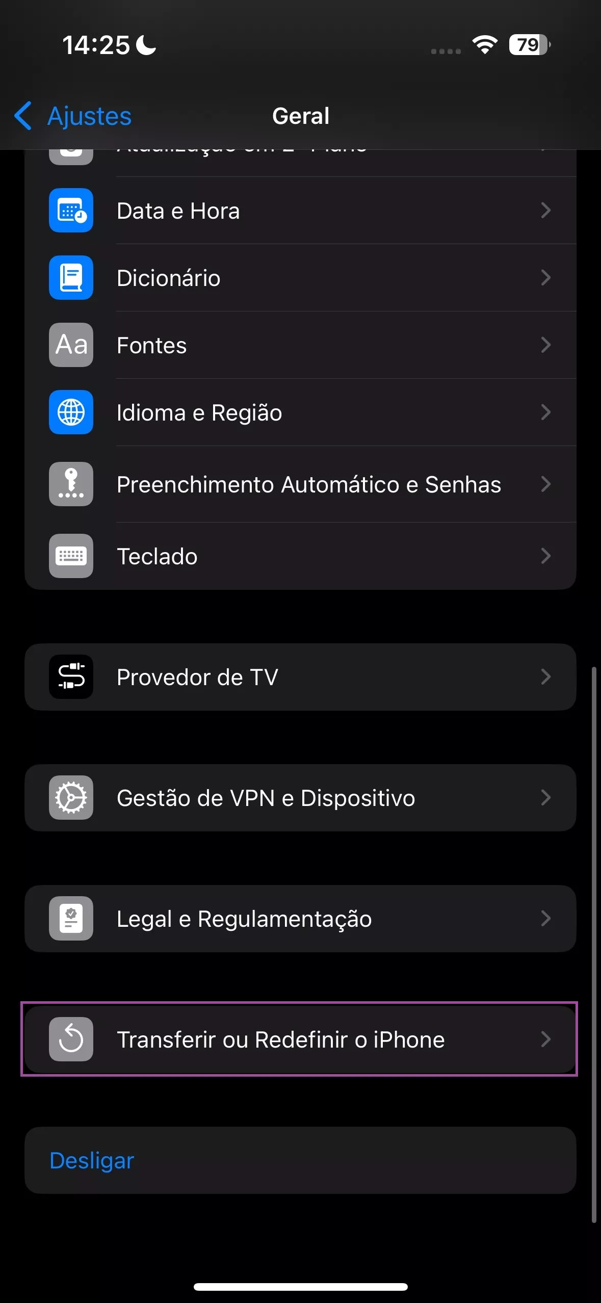 configurações de fábrica