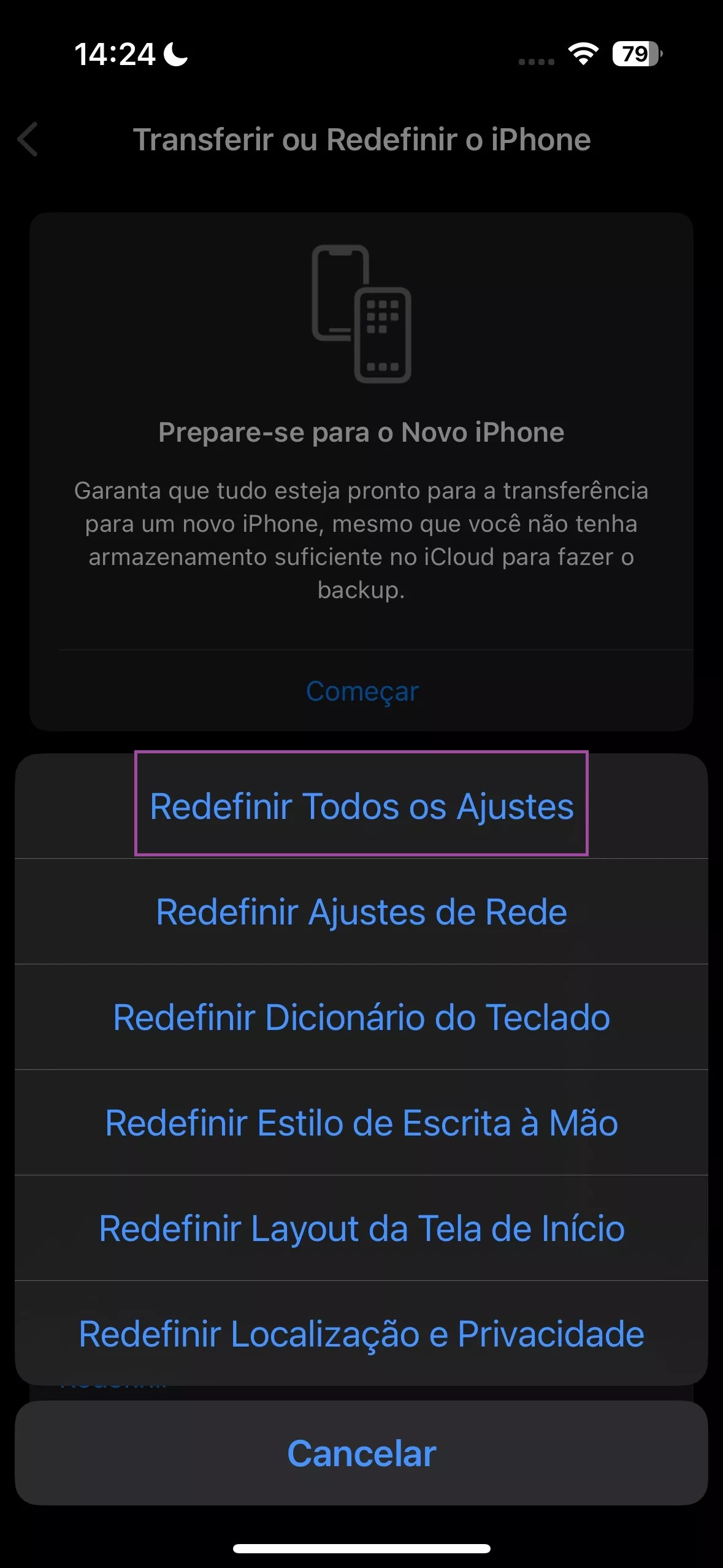 Redefinir Todas as Configurações