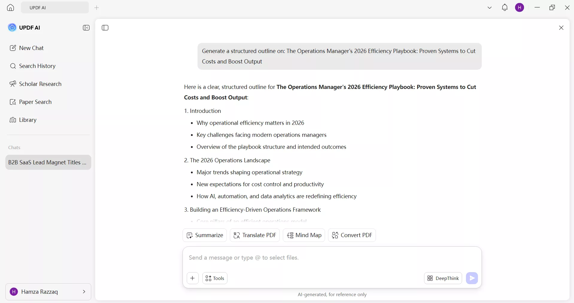ask the AI to generate a structured outline
