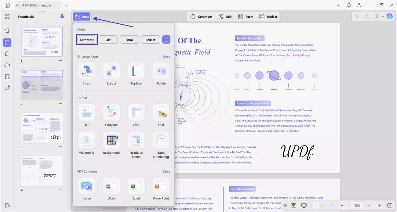 access updf comment mode