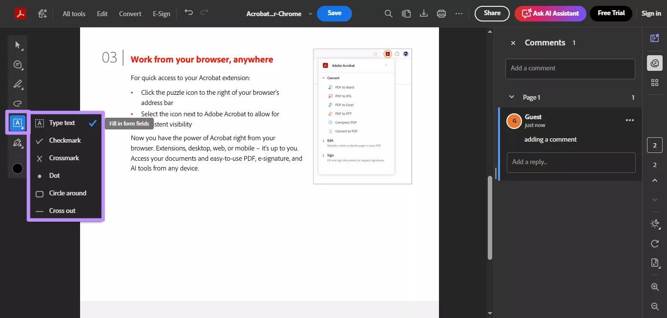 acrobat extension form-filling tools