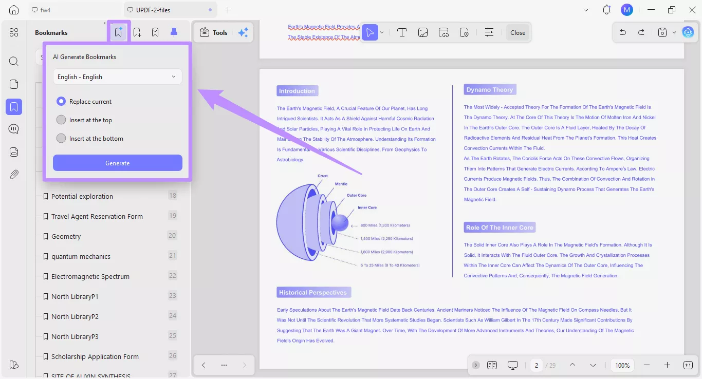 ai generate bookmarks in updf