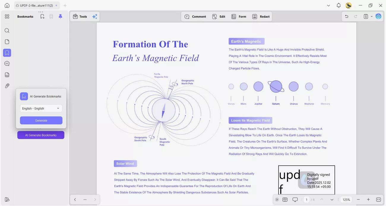 generate ai bookmarks updf agent