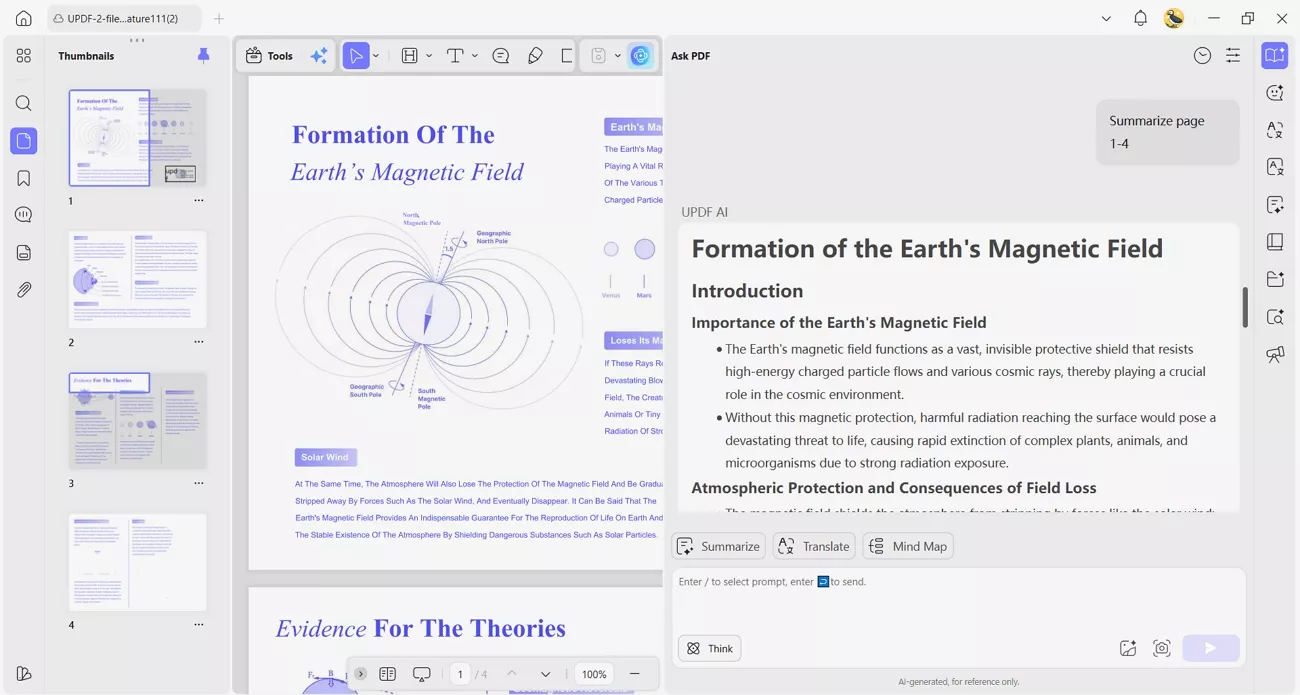 updf ai summarizing pdf pages
