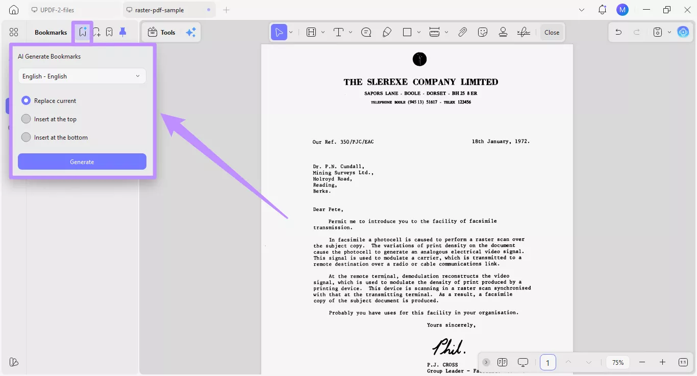 updf ai generate bookmarks